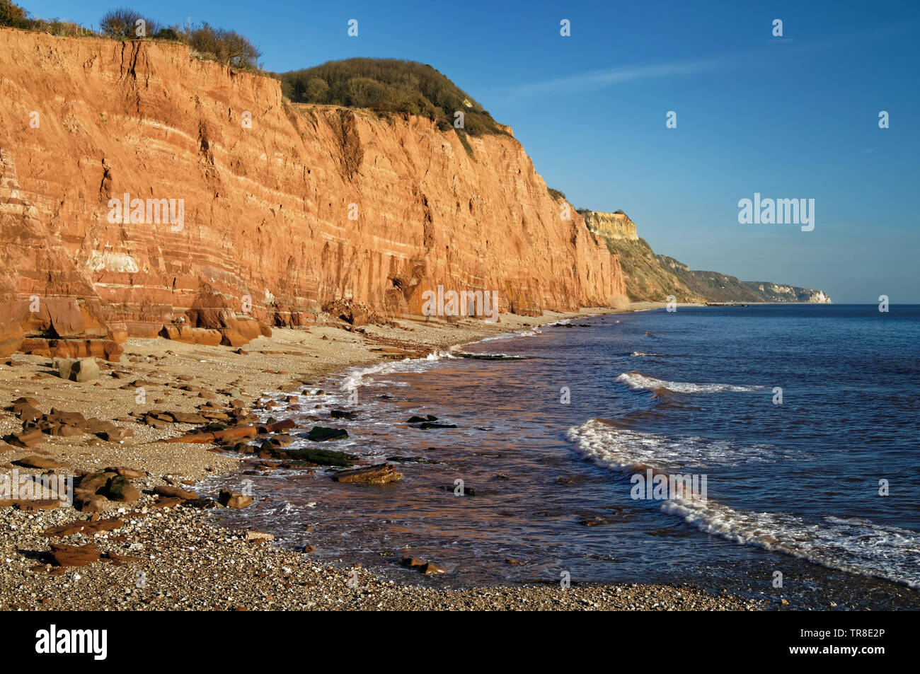 UK,Devon Sidmouth,Front de mer et à la côte en direction de Salcombe Hill Banque D'Images