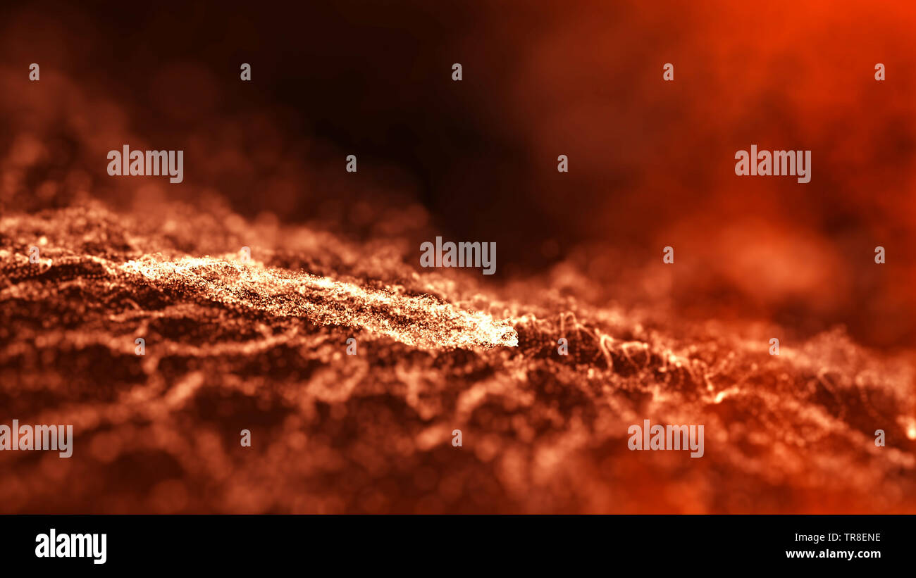 Abstract smokey lumineux ondulant de particules avec la profondeur de champ . Les particules d'or mousseux numérique, effets de lumière et de flou. Banque D'Images