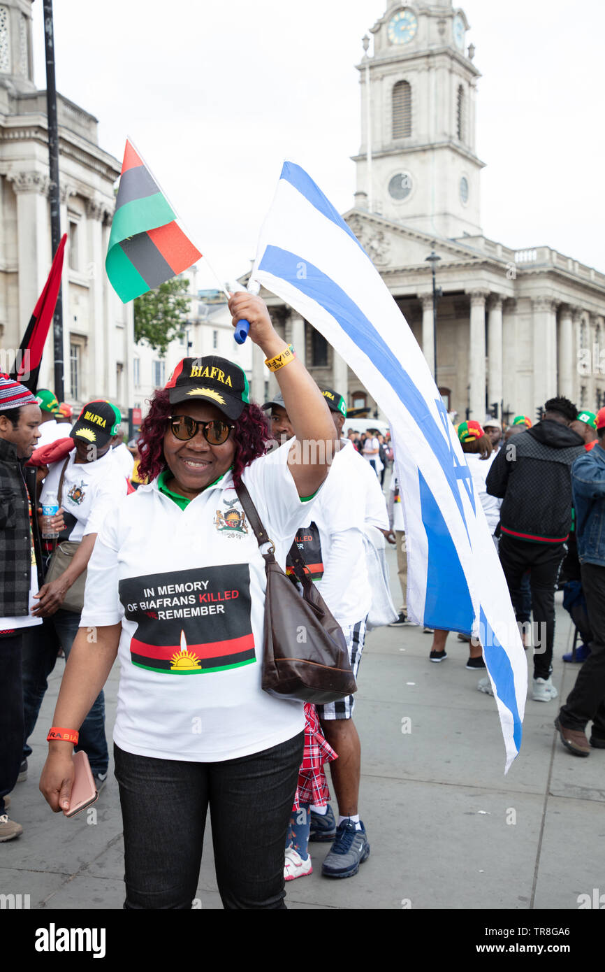 Londres, Royaume-Uni. 30 mai 2019. Les gens de Biafra en diaspora dans le Royaume-Uni se sont unis pour le Biafra annuelle du Jour du Souvenir, sur Trafalgar Square, Londres, UK, commémorant la guerre de sécession de 1967 et les civils attaqués, assassinés et affamés, dont de nombreux enfants, au cours de la crise et de mettre en lumière les problèmes récents dans leur pays. Crédit : Joe Keurig /Alamy Banque D'Images