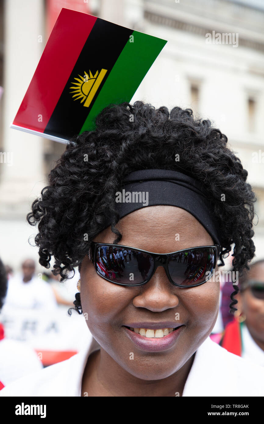 Londres, Royaume-Uni. 30 mai 2019. Les gens de Biafra en diaspora dans le Royaume-Uni se sont unis pour le Biafra annuelle du Jour du Souvenir, sur Trafalgar Square, Londres, UK, commémorant la guerre de sécession de 1967 et les civils attaqués, assassinés et affamés, dont de nombreux enfants, au cours de la crise et de mettre en lumière les problèmes récents dans leur pays. Crédit : Joe Keurig /Alamy Banque D'Images