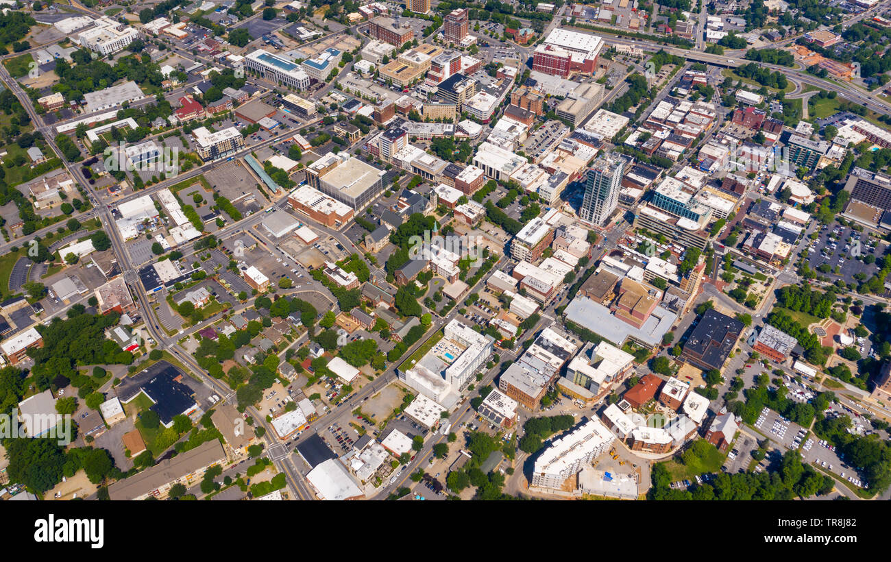 Vue aérienne du centre-ville de Asheville, NC, USA Banque D'Images