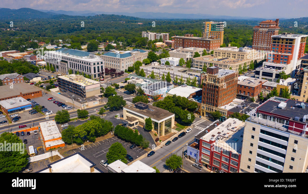 Vue aérienne du centre-ville de Asheville, NC, USA Banque D'Images