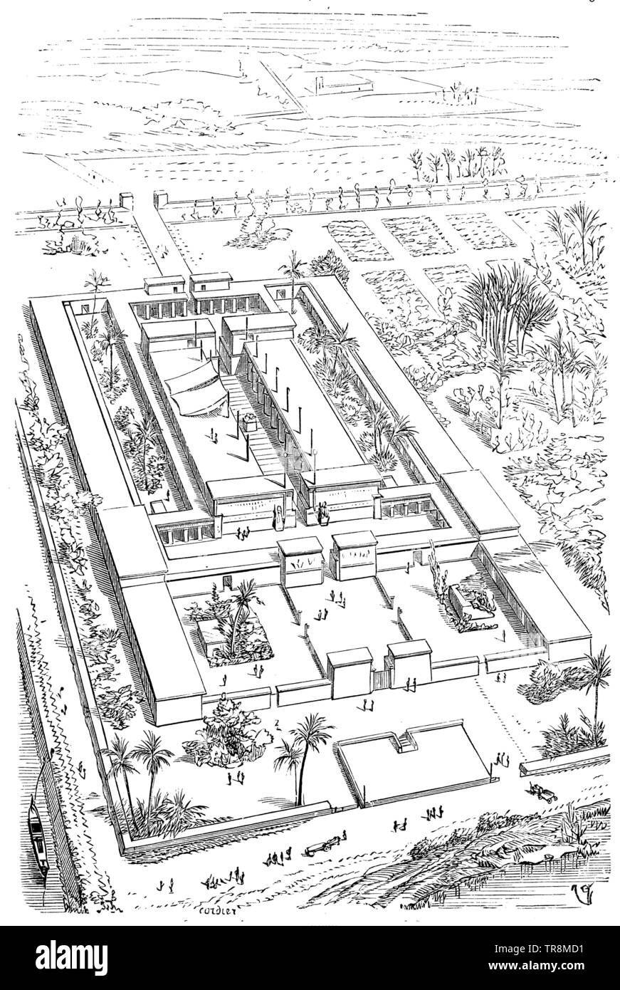 Construction d'un palais royal égyptien, , (histoire de l'art book, 1887) Banque D'Images