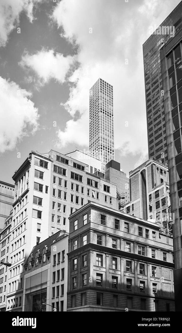 Photo noir et blanc de New York City, États-Unis d'architecture variée. Banque D'Images