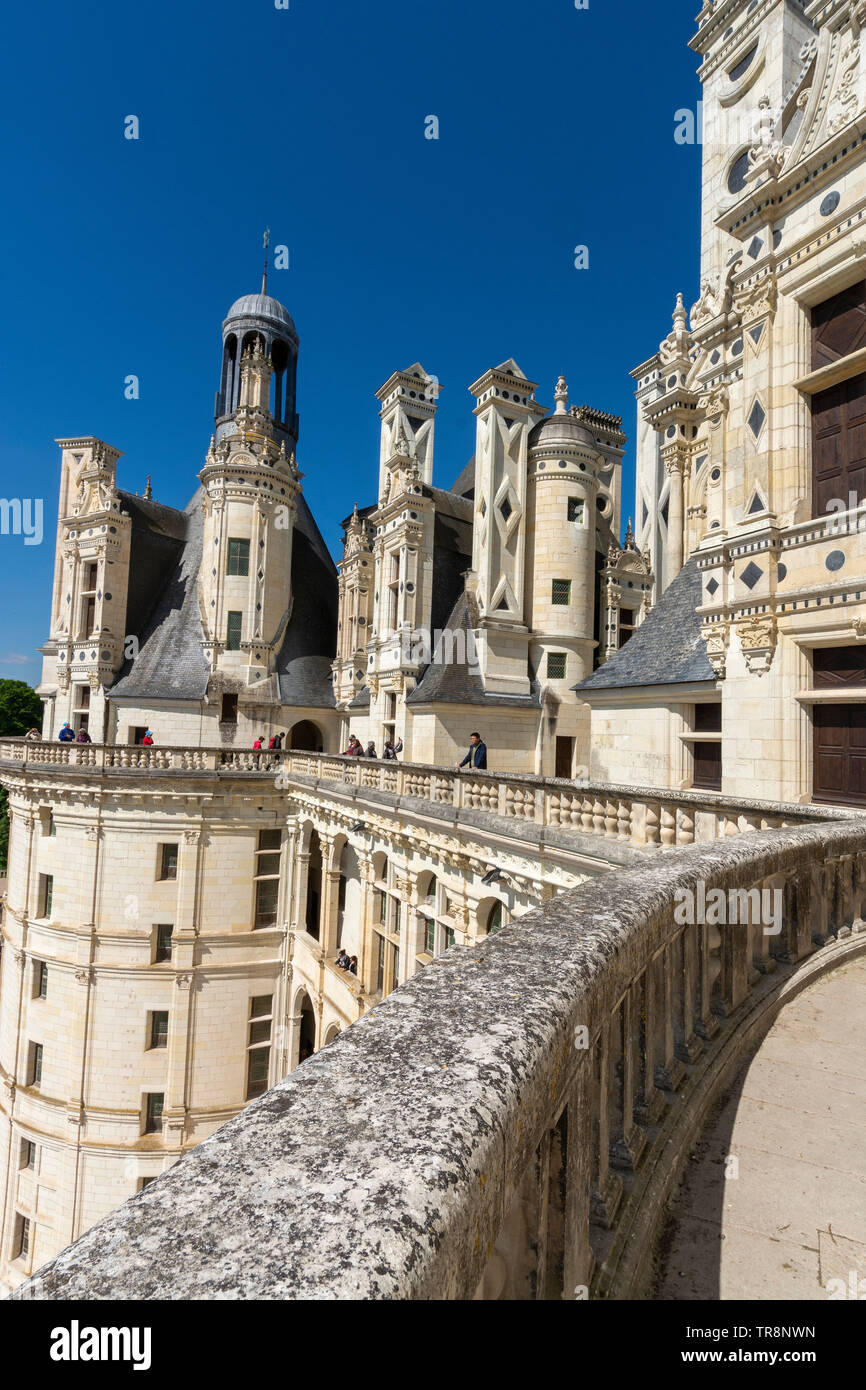 Le Château Royal de Chambord, le toit et les cheminées, Loire, UNESCO World Heritage site, Loir-et-Cher, Centre Val de Loire, France, Euro Banque D'Images