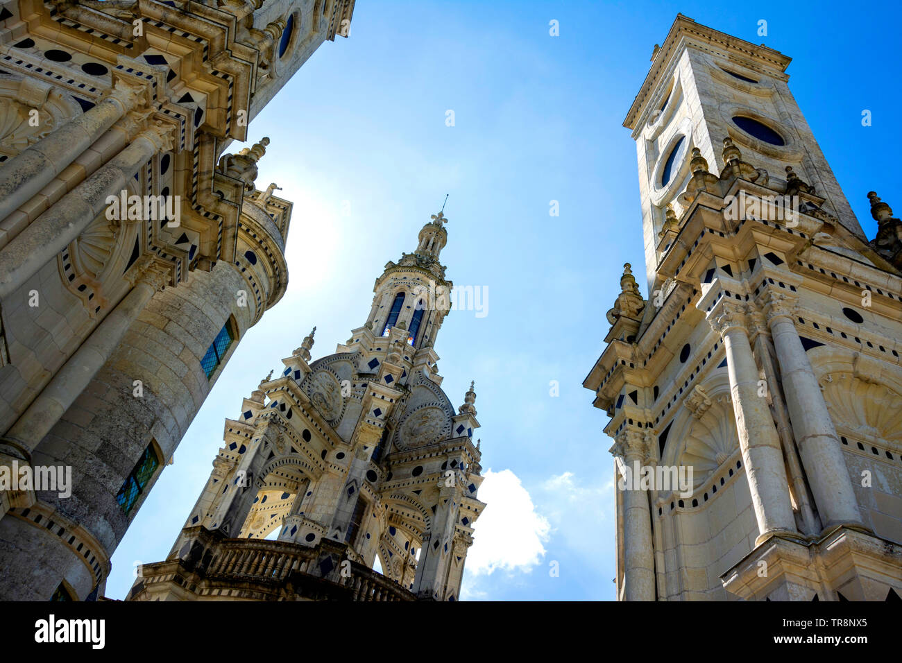 Le Château Royal de Chambord, toits et cheminées, vallée de la Loire, Loir-et-Cher, Center-Val de Loire, France, Europe Banque D'Images