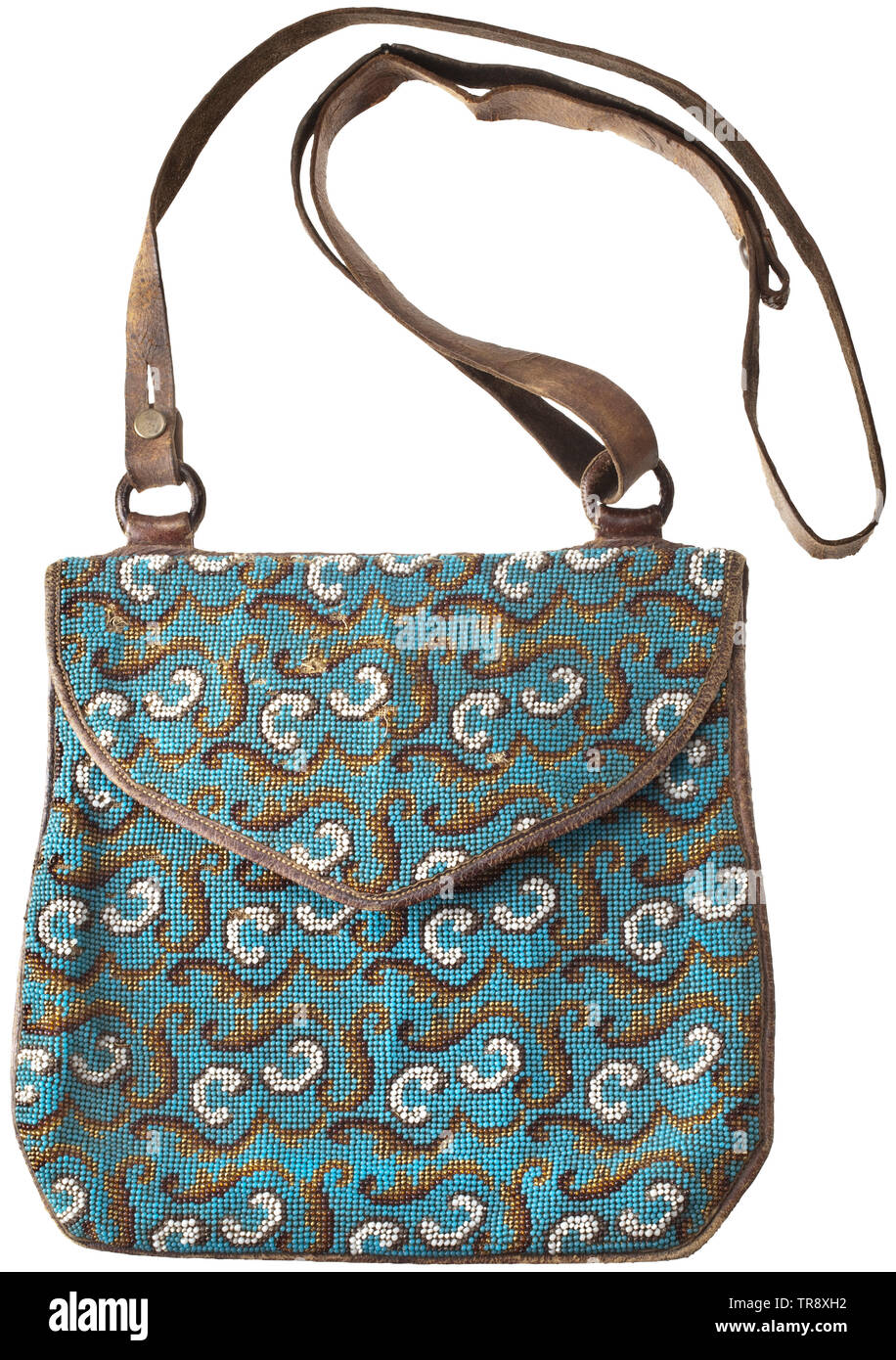 Un Russe( ?) sac de chasse, fin du 19e siècle Sac en cuir divisée en deux  compartiments, avec doublure textile bleu et deux poches intérieures (les  boutons de fermeture manquant). Le couvercle