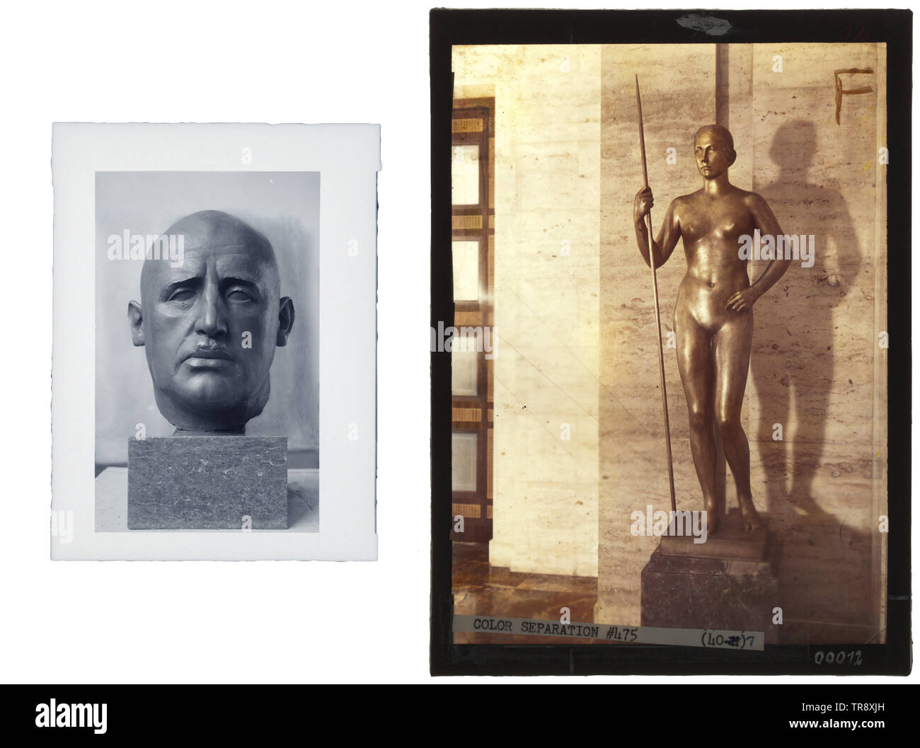 Kurt Schmid-Ehmen (1901 - 1968) - un dossier avec des photographies de ses œuvres 1934-43 Circa 30 photographies et environ 30 négatifs (en partie verre). Un négatif en verre du portrait de Julius Streicher 1934 et une photo de la 'Speerträgerin' 1937/38 en plâtre et bronze, à usage éditorial exclusif Banque D'Images