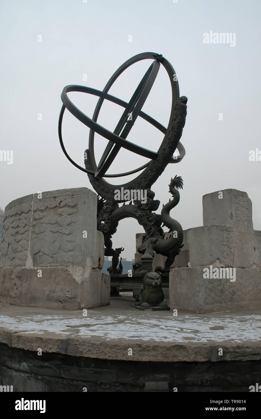 Beijing Chine, 15e siècle à l'Armilla équatoriale Ancien Observatoire Banque D'Images