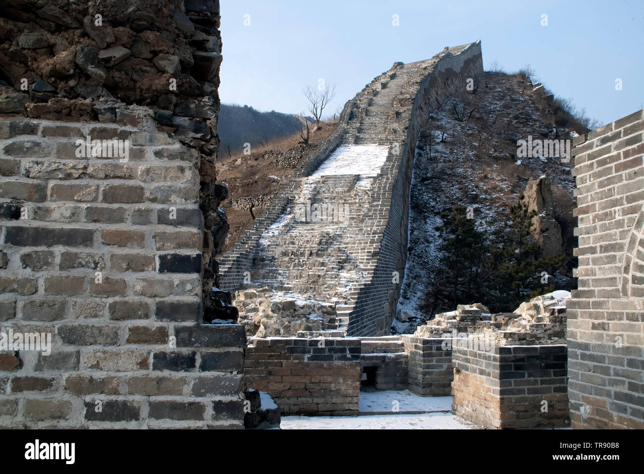 Huanghuacheng Chine, vue de la section de la Grande Muraille de Chine en mauvais état Banque D'Images