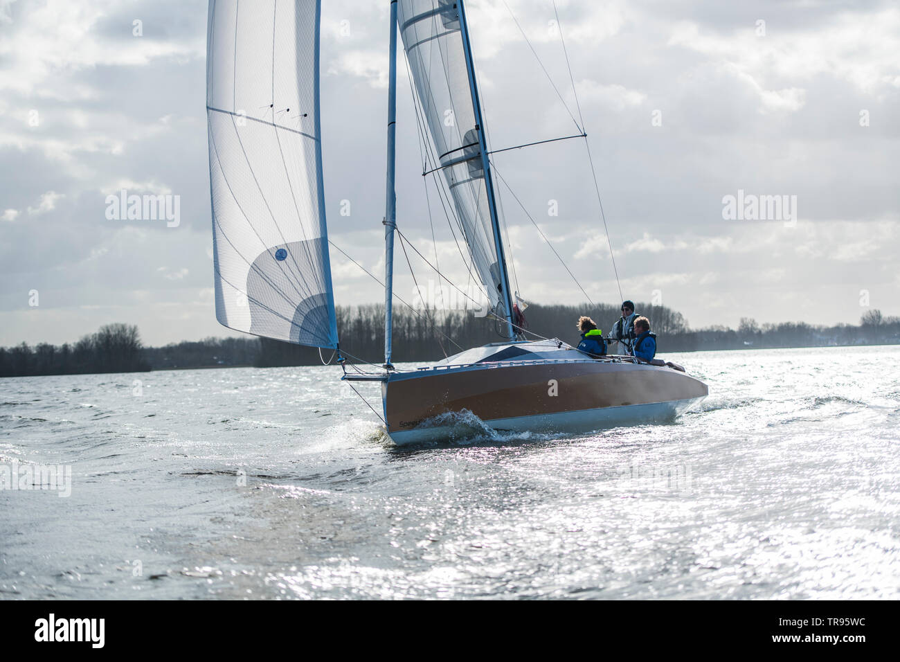 Speedlounger yacht en aluminium construit en Hollande Banque D'Images
