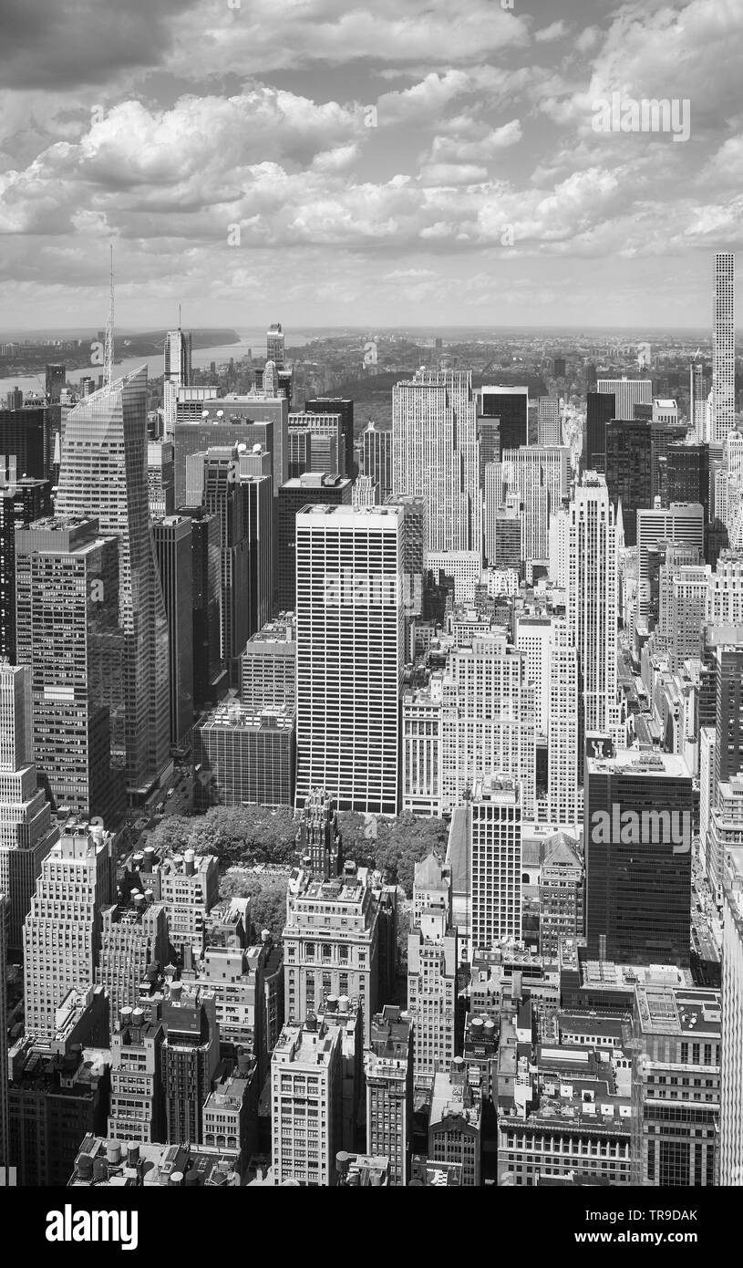 Le noir et blanc vue aérienne de Manhattan, New York City, USA. Banque D'Images