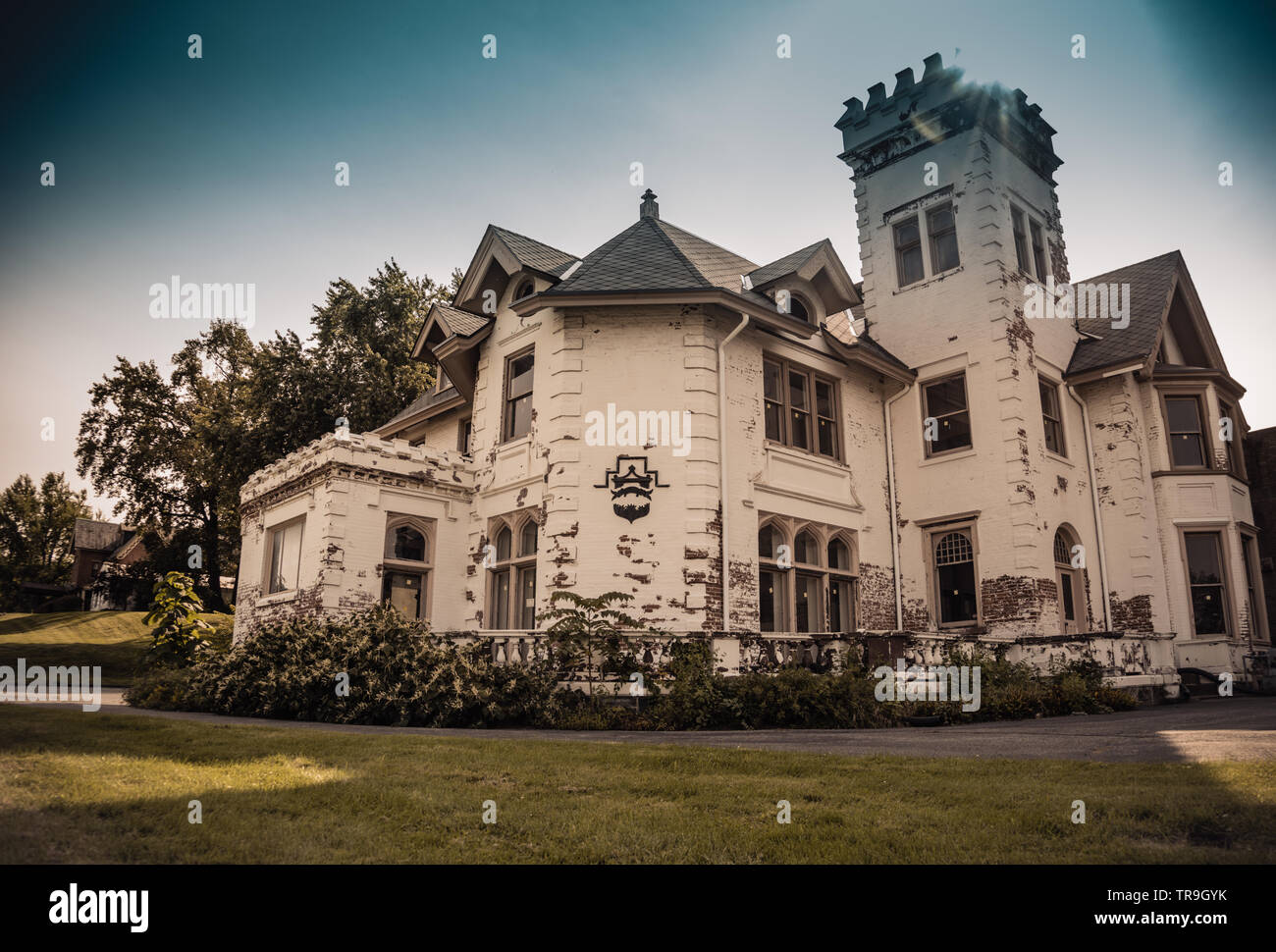 Le soleil se couche sur l'E.P. Wilbur Mansion à Bethlehem, Pennsylvanie, USA. Banque D'Images