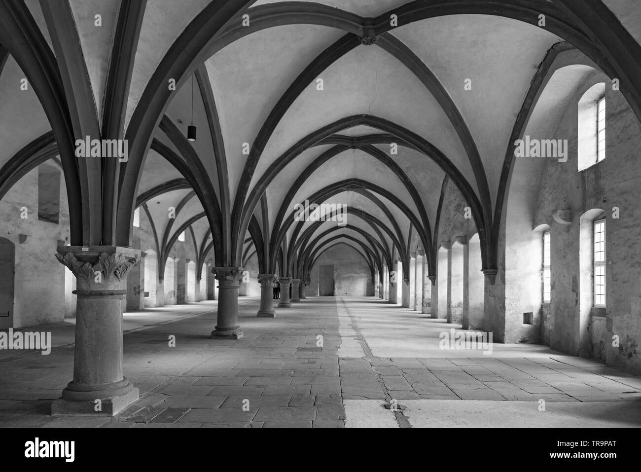 Dormitorium dans l'eberbach monastère près de eltville allemagne en noir et blanc Banque D'Images