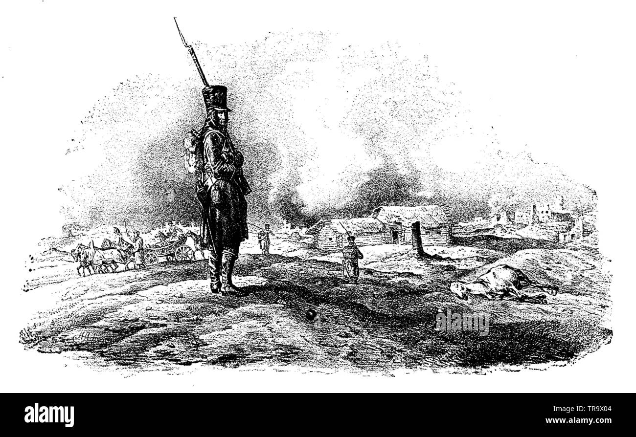 Soldat en face de Moscou dans la campagne de Russie de Napoléon le 20 septembre 1812, , A. Adam (livre d'histoire, 1899) Banque D'Images