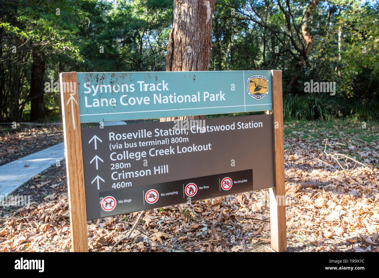 Parc national de Lane Cove près de centre-ville de Sydney avec le bush et sentiers y compris la voie Symons, Sydney, Australie Banque D'Images