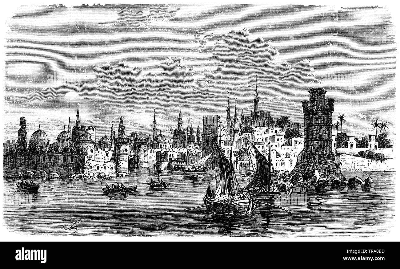 Rhodes : Port, , (encyclopédie, 1893) Banque D'Images