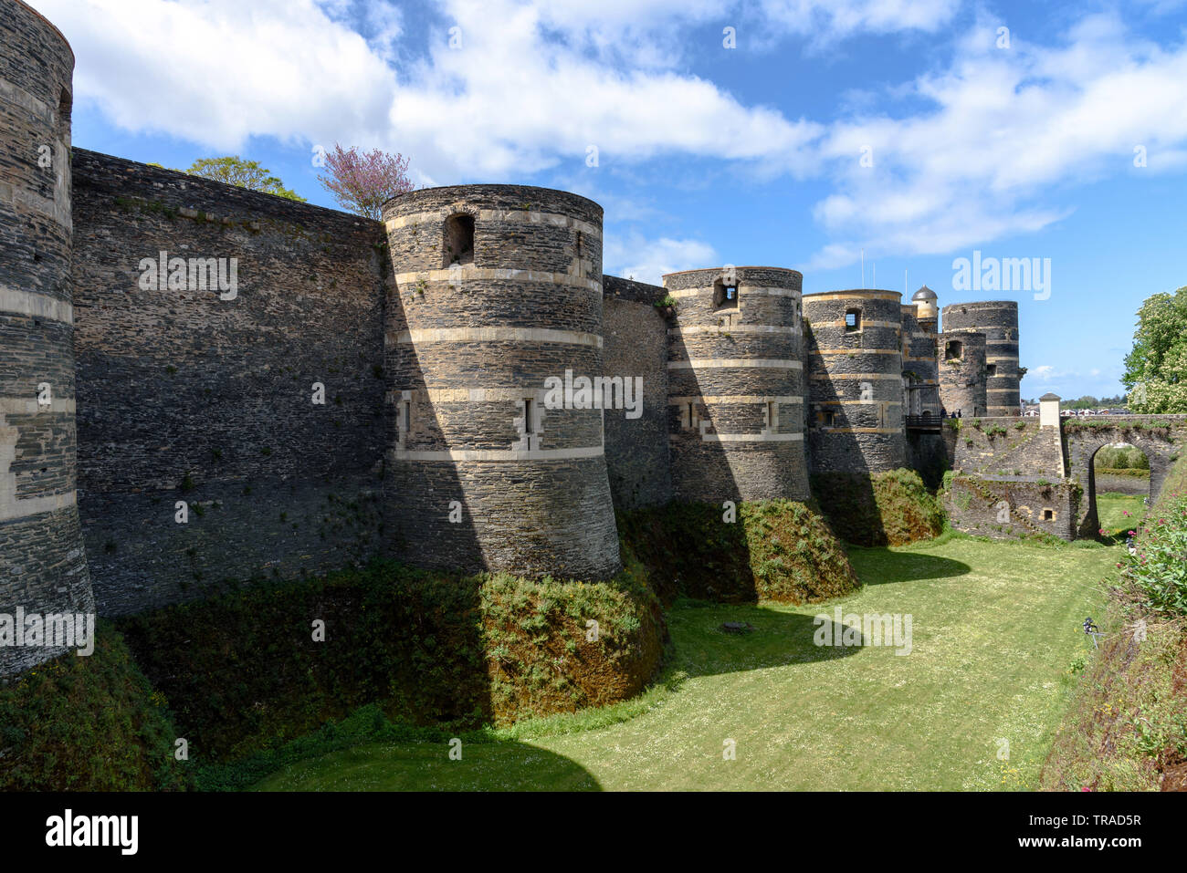 Le Château d'Angers sur un jour de printemps ensoleillé dans la vallée de la Loire, France Banque D'Images