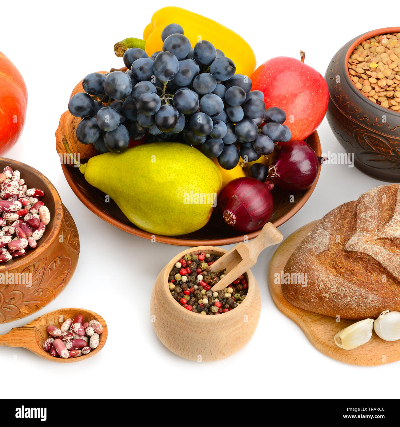 Ensemble de produits naturel isolé sur fond blanc Banque D'Images