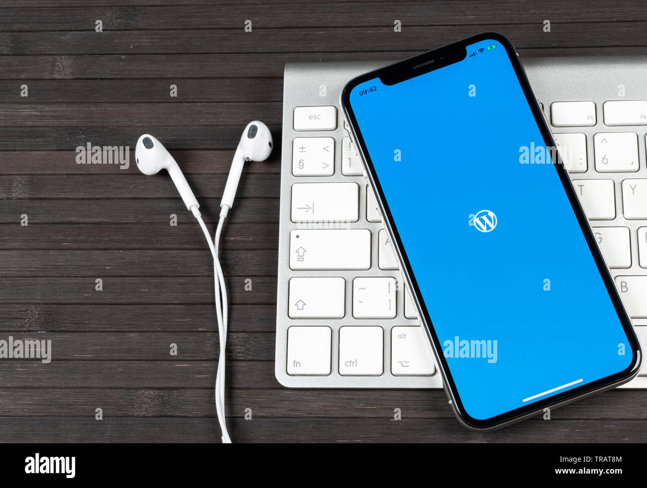 Kaliningrad, Russie, le 2 juin 2018 : l'icône de l'application Wordpress sur Apple iPhone écran X close-up. Icône de l'application Wordpress. Wordpress.com application. S Banque D'Images