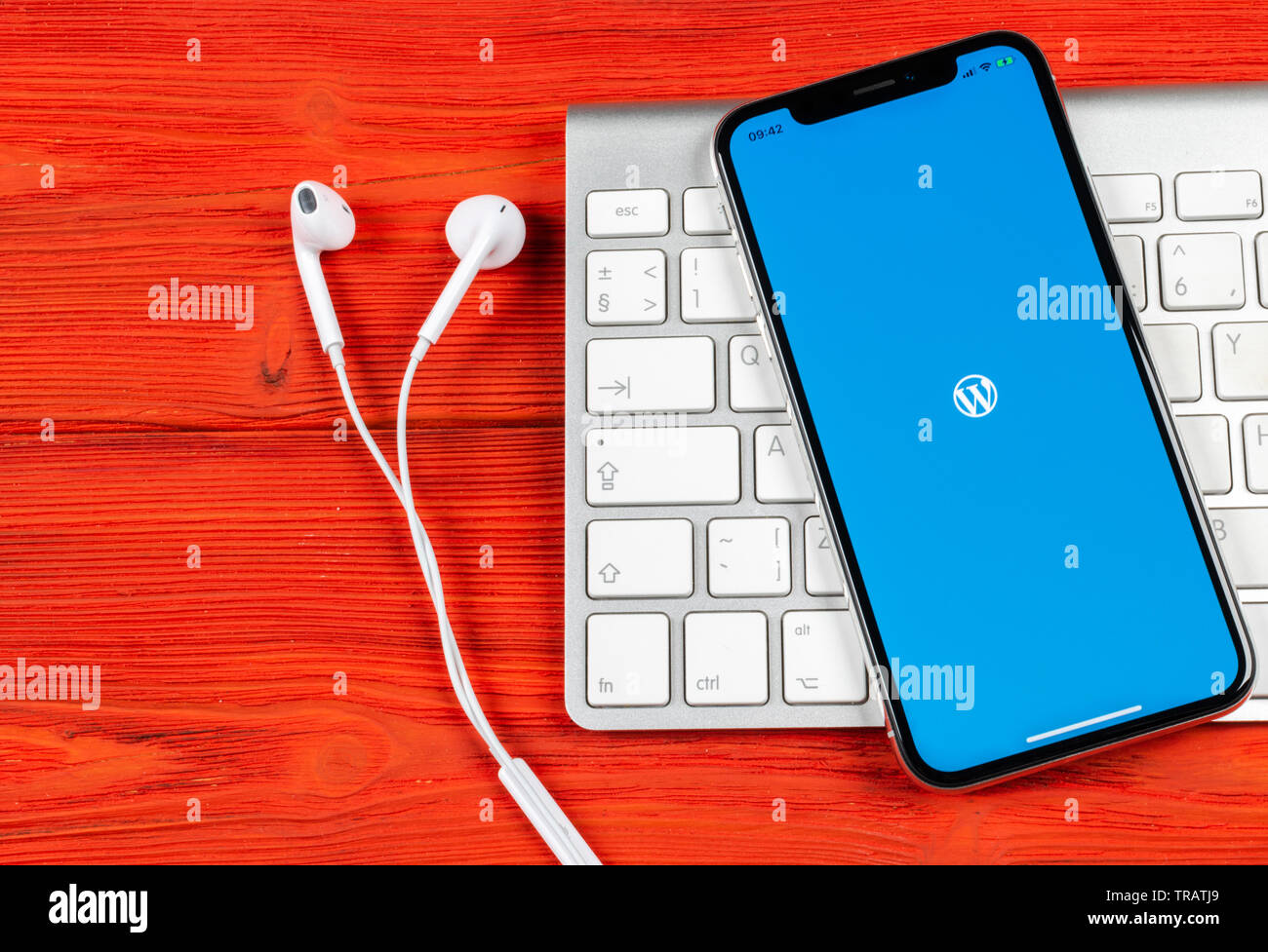 Kaliningrad, Russie, le 2 juin 2018 : l'icône de l'application Wordpress sur Apple iPhone écran X close-up. Icône de l'application Wordpress. Wordpress.com application. S Banque D'Images
