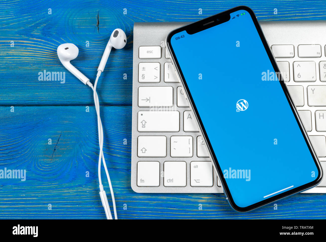 Kaliningrad, Russie, le 2 juin 2018 : l'icône de l'application Wordpress sur Apple iPhone écran X close-up. Icône de l'application Wordpress. Wordpress.com application. S Banque D'Images