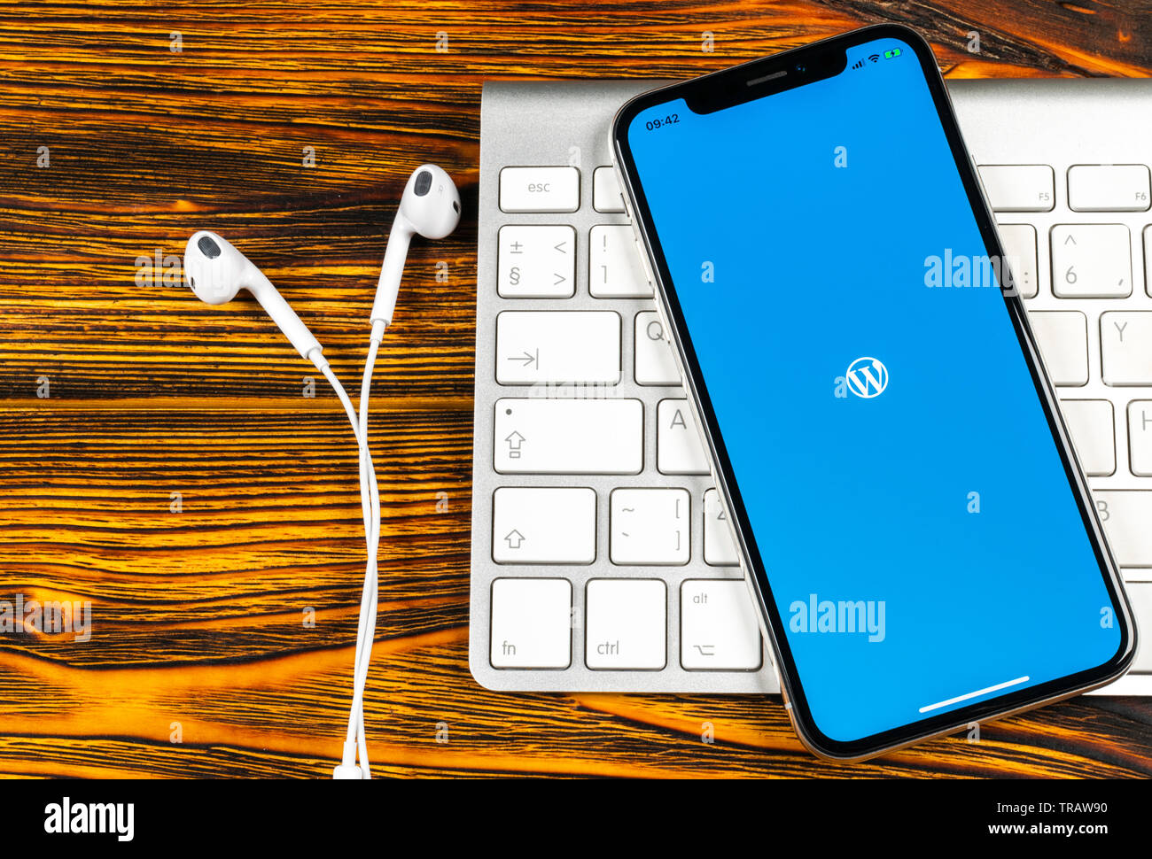 Kaliningrad, Russie, le 2 juin 2018 : l'icône de l'application Wordpress sur Apple iPhone écran X close-up. Icône de l'application Wordpress. Wordpress.com application. S Banque D'Images