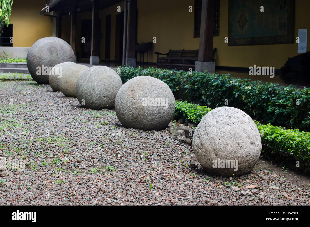 Le célèbre et mystérieux sphères de pierre précolombiennes du Costa Rica, déclaré Patrimoine Mondial de l'UNESCO au Musée national du Costa Rica Banque D'Images