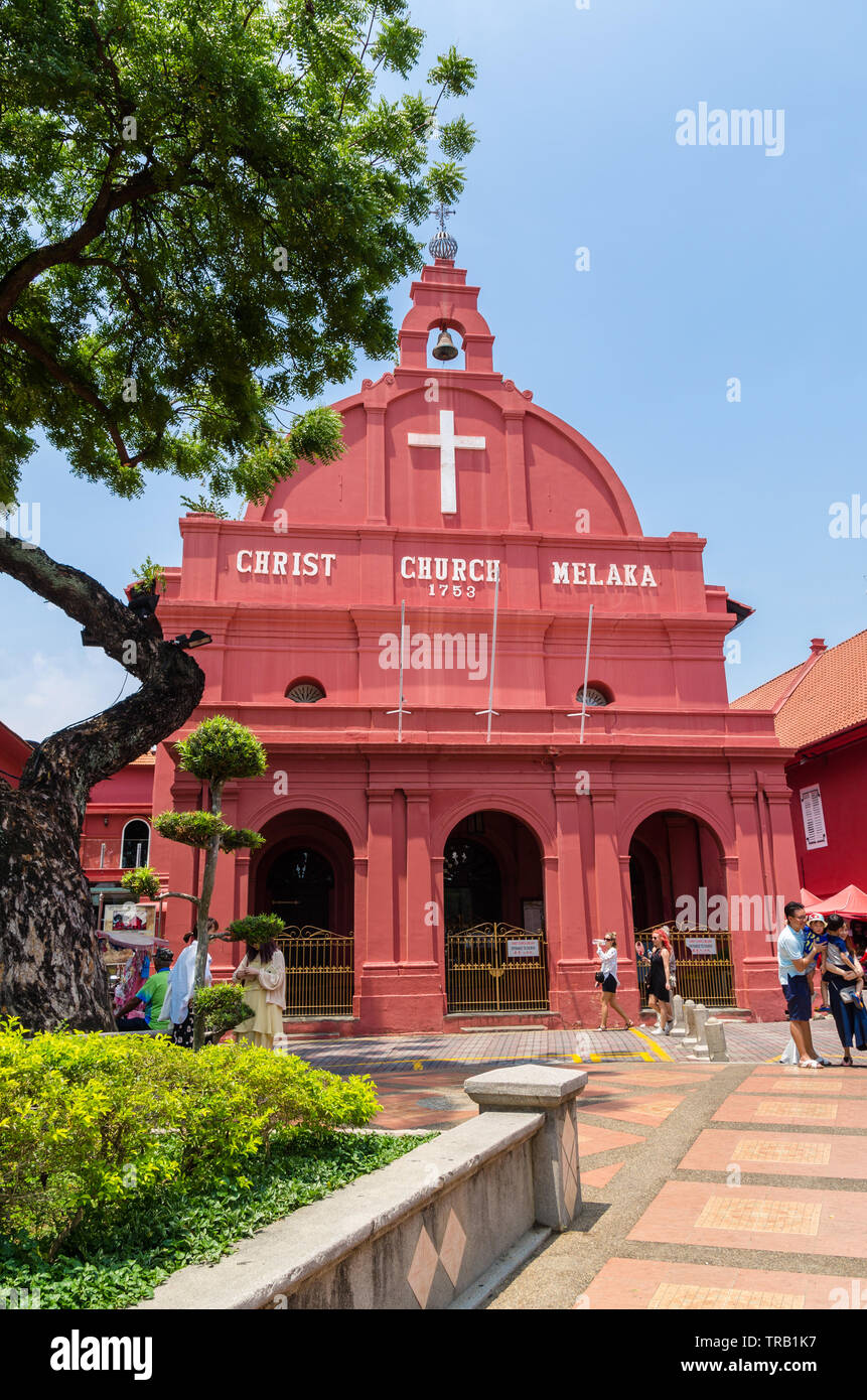 Malaisie - Malacca,avril 21,2019 : vue panoramique de l'Église du Christ et Malacca Dutch Square,les gens peuvent voir l'exploration autour de l'informatique. Banque D'Images