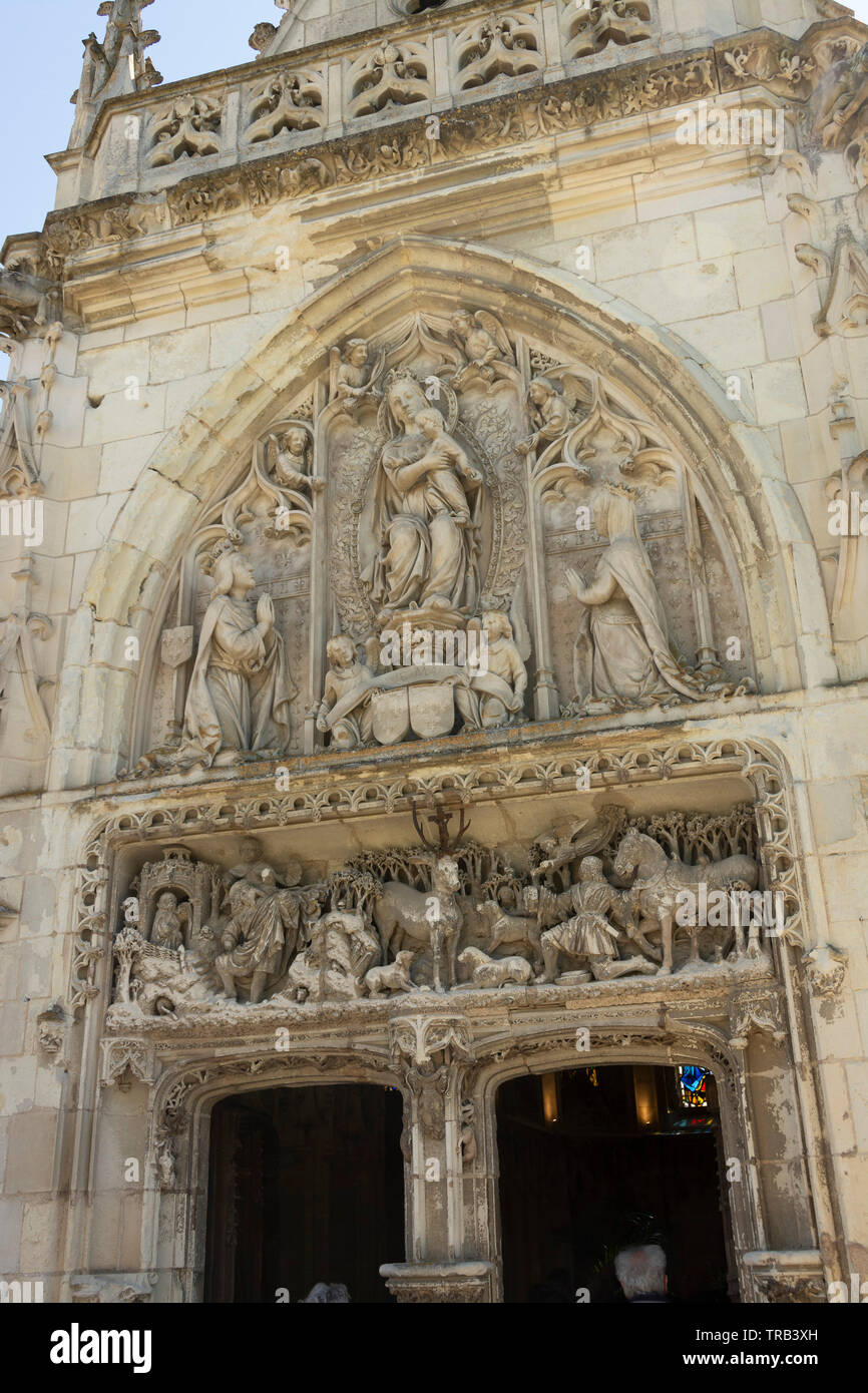 Amboise, porche de l'église de Saint Hubert chapelle gothique, Leonardo Da Vinci tombe, vallée de la Loire, Site du patrimoine mondial de l'Indre et Loire, 100, Banque D'Images