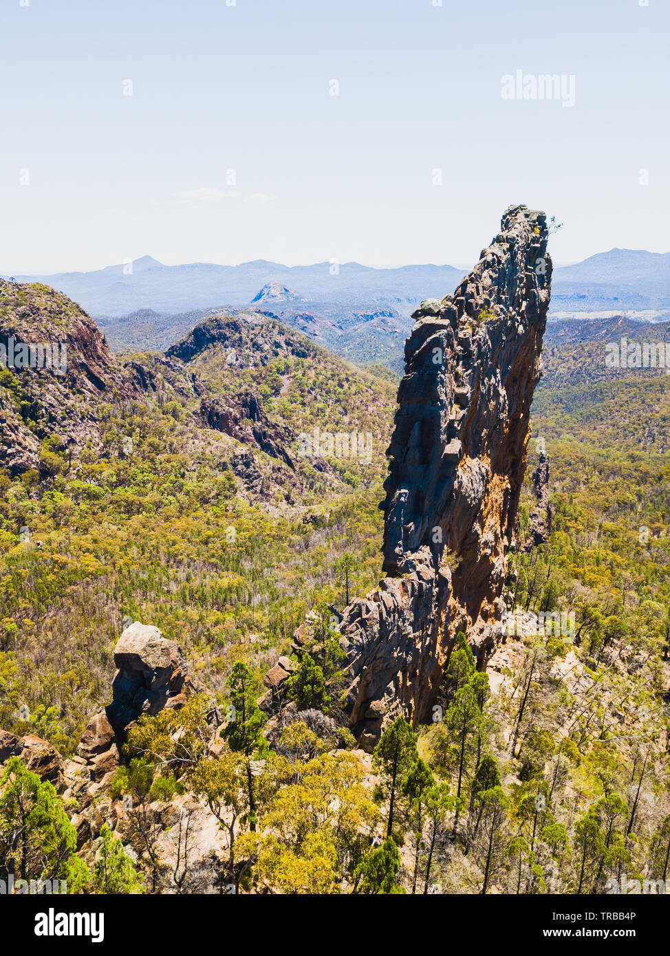 Image aérienne du BreadKnife, parc national de Warrumbungle, Nouvelle-Galles du Sud, Australie Banque D'Images