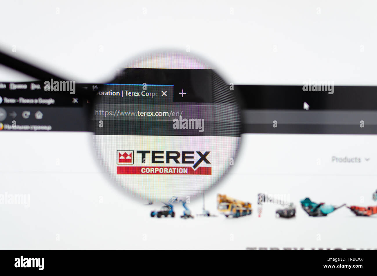 Kostanay, Kazakhstan, le 10 mars 2019, site web de Terex Corporation, une entreprise américaine, un fabricant de construction et autres machines industrielles Banque D'Images