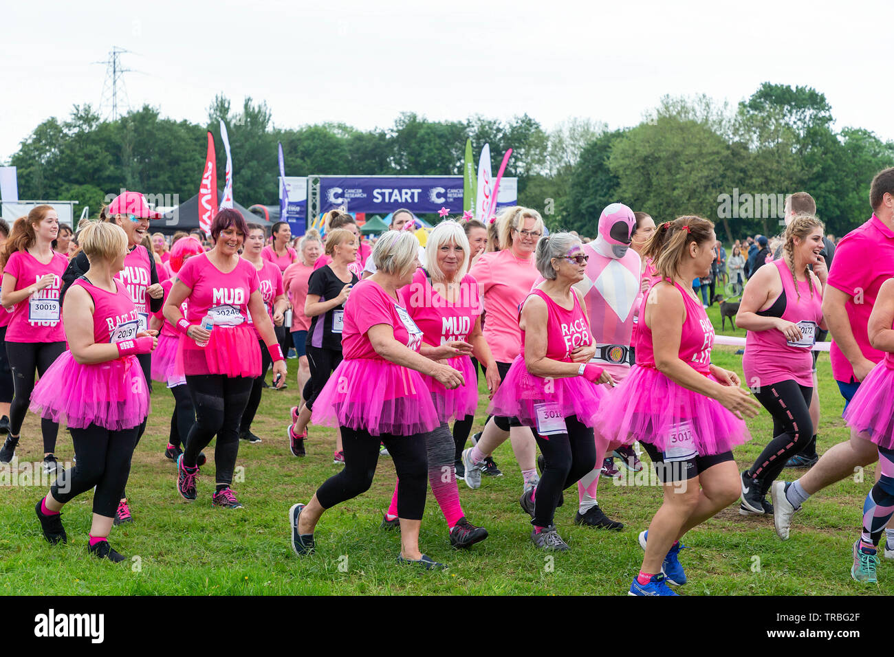 Warrington, Royaume-Uni. 2 juin 2019. Race for Life 2019, Warrington, au profit de la recherche sur le cancer. Le début de l'une des courses Crédit : John Hopkins/Alamy Live News Banque D'Images