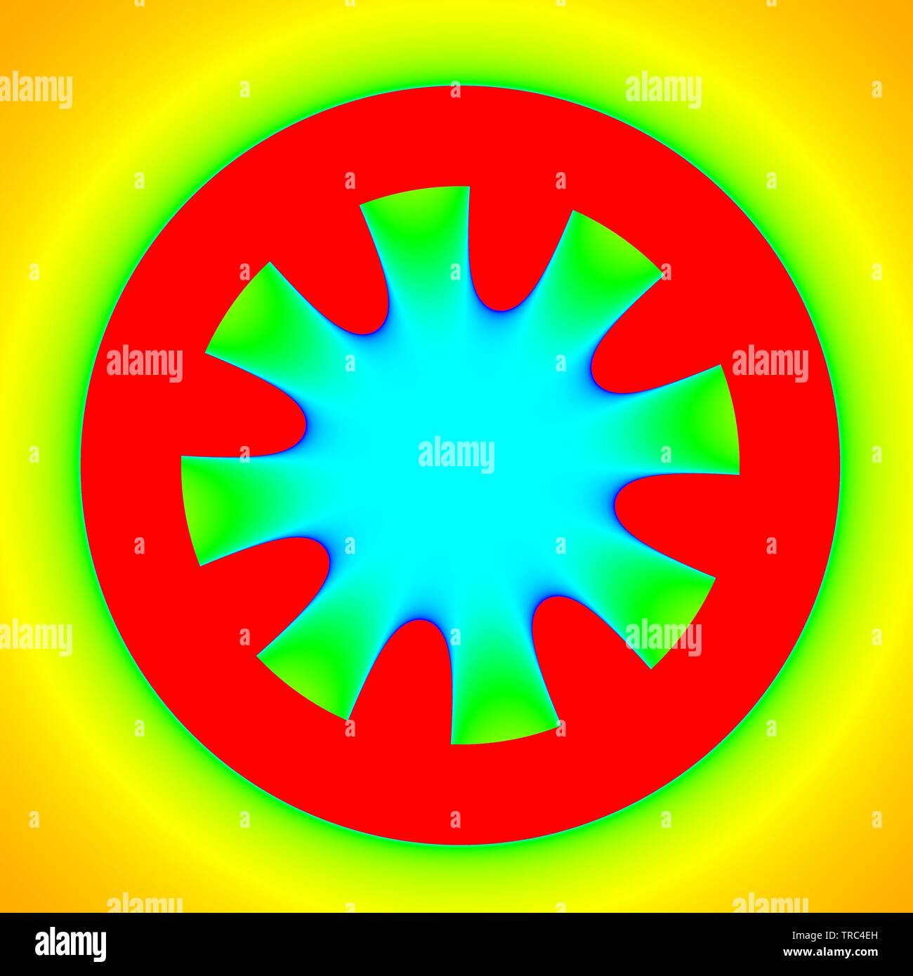 Colorée et une visualisation graphique de l'ordinateur peu commun de droit de l'étonnant comportement fractal d'une fonction mathématique sur les nombres complexes. Banque D'Images