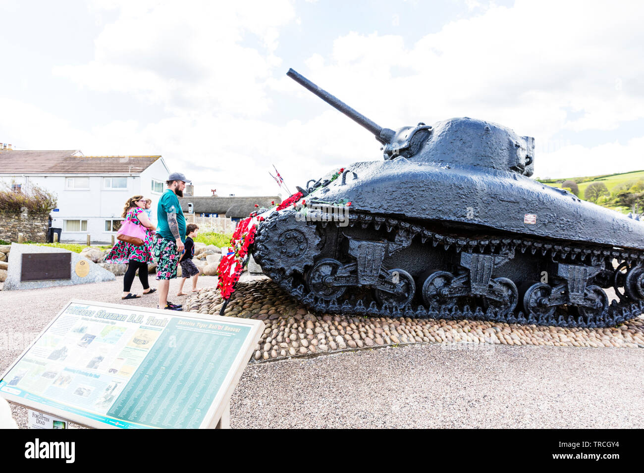 L'exercice Tiger Torcross Memorial, l'exercice Tiger Devon UK réservoir Memorial, l'exercice Tiger Tank, lieu non identifié Sands Char Sherman Char Sherman, site commémoratif Banque D'Images