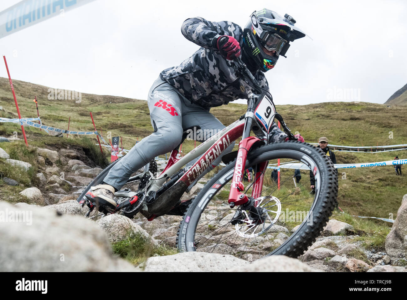 Amaury pierron sur un exercice à Fort William pendant la Coupe du Monde de vélo de montagne UCI 2019 Banque D'Images