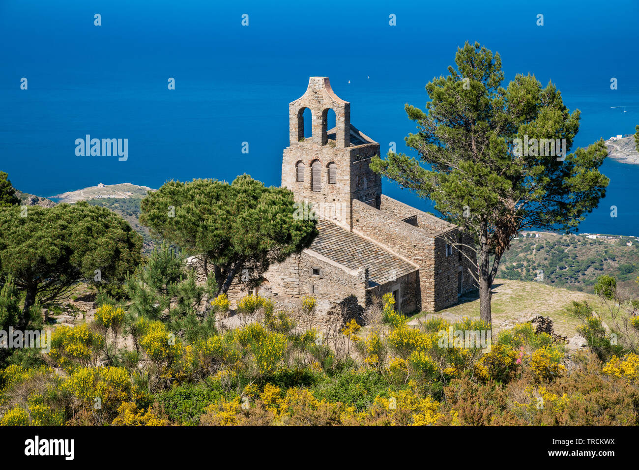 Église de Santa Helena de Roda, El Port de la Selva, Costa Brava, Catalogne, Espagne Banque D'Images