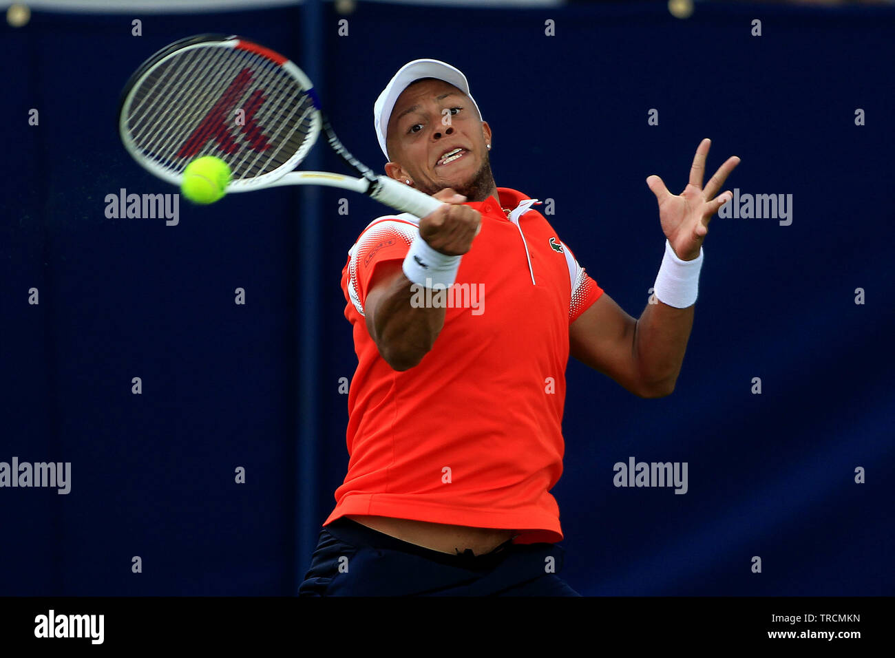 Surbiton, Royaume-Uni. 06Th Juin, 2019. Jay Clarke de la Grande-Bretagne en action contre Evgeny Donskoy de la Russie dans l'intention des célibataires. Tennis 2019 Trophée Surbiton, jour un Surbiton Racket & Fitness Club à Surrey, le lundi 3 juin 2019. Ce droit ne peut être utilisé qu'à des fins rédactionnelles. Utilisez uniquement rédactionnel, pic par Steffan Bowen/Andrew Orchard la photographie de sport/Alamy live news Crédit : Andrew Orchard la photographie de sport/Alamy Live News Banque D'Images