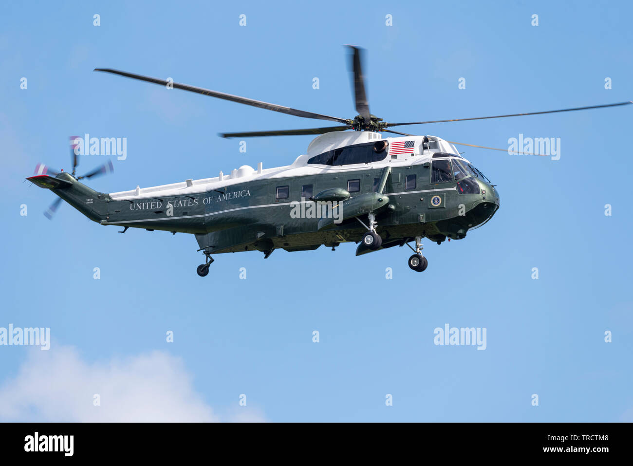 US Sikorsky VH-3D'un marine Sea King, un hélicoptère de transport dans le cadre de l'appui pour le Président Donald Trump Visite d'État au Royaume-Uni Banque D'Images