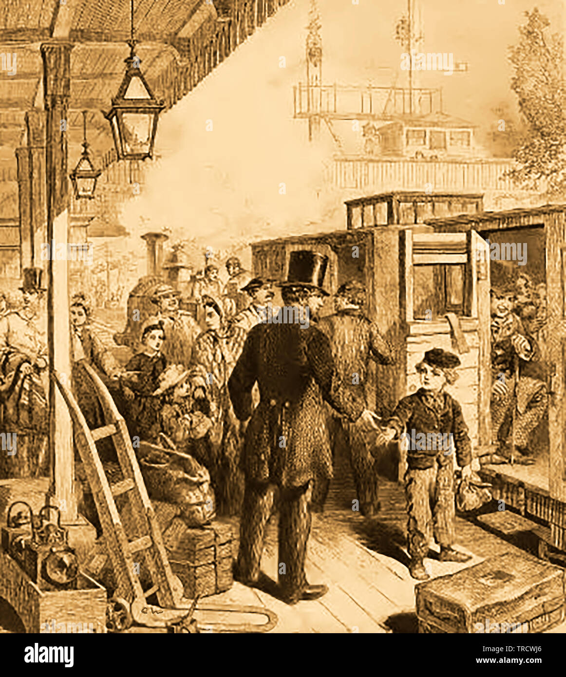 1864 - Infirmières de l'image d'une scène de la gare victorienne en Grande-Bretagne Banque D'Images