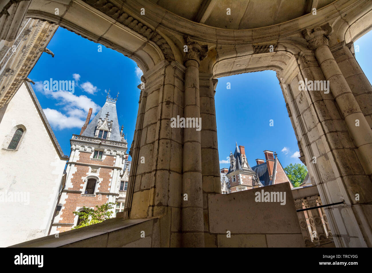 L'aile François I er et l'escalier en colimaçon de château de Blois, Blois, Loire-et-Cher, Center-Val de Loire, France, Europe Banque D'Images