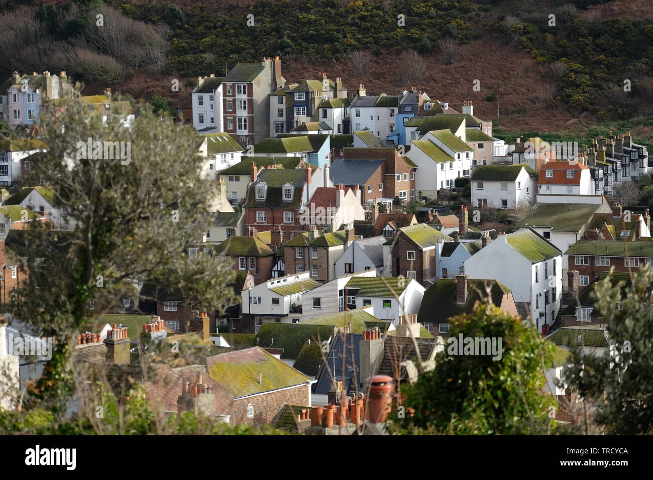 La vieille ville de Hastings, East Sussex, Vue Panoramique de la colline de l'Est et Tackleway, vu de la colline de l'Ouest Banque D'Images