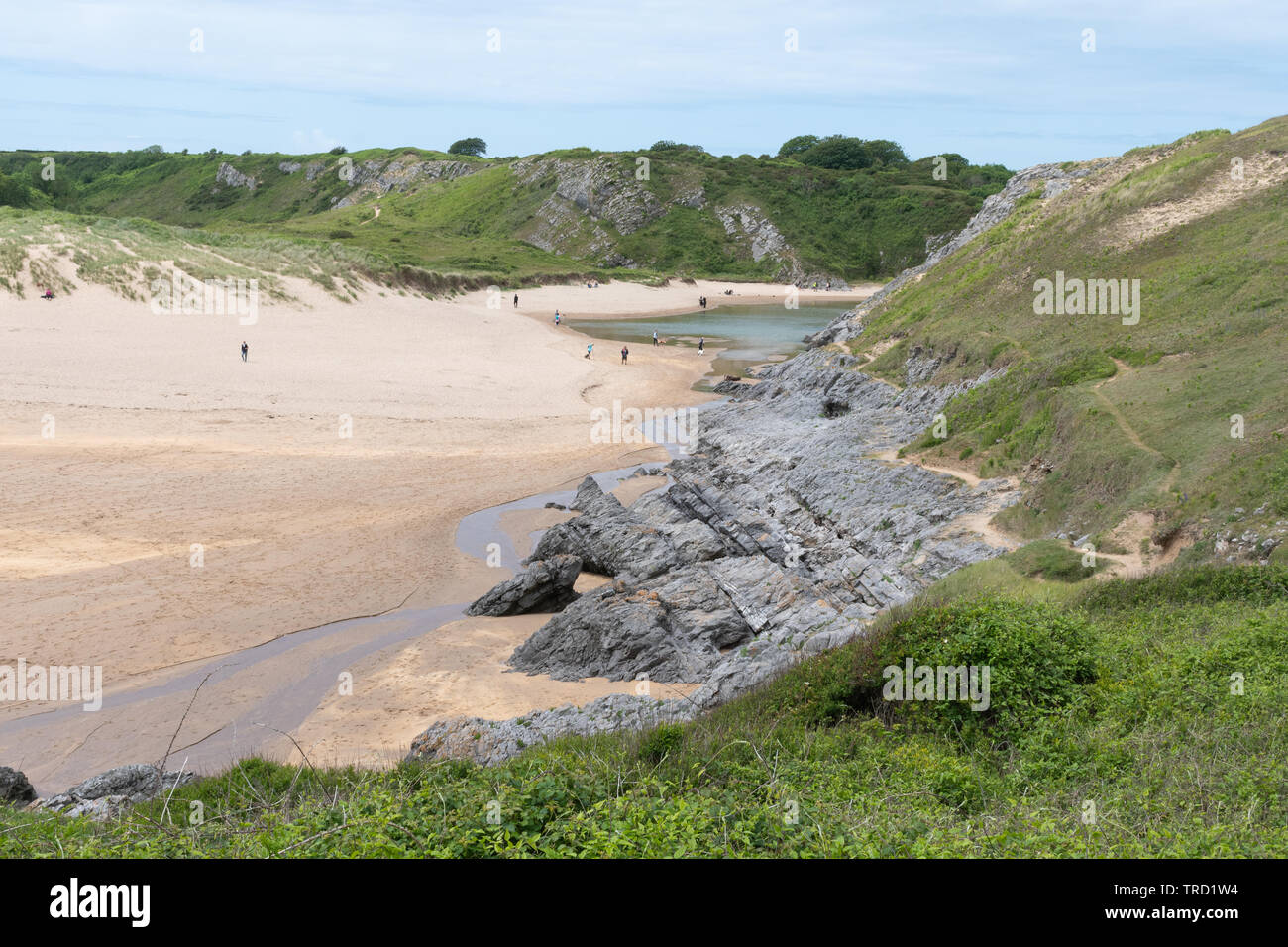 Vaste plage de sable et rochers paradis paysage côtier dans la région de Pembrokeshire, Pays de Galles Banque D'Images
