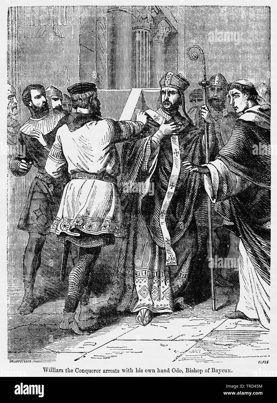 William le Conquérant arrestations avec sa propre main Odo, évêque de Bayeux, Illustration de John Cassell's Illustrated History of England, Vol. I à partir de la première période du règne de Édouard le quatrième, Cassell, Petter et Galpin, 1857 Banque D'Images