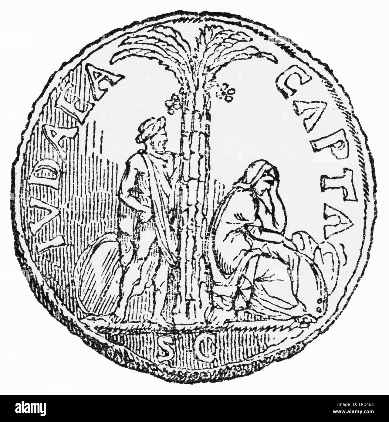 Palmier de la Judée Capta Coin, Illustration de John Cassell's Illustrated History of England, Vol. I à partir de la première période du règne de Édouard le quatrième, Cassell, Petter et Galpin, 1857 Banque D'Images