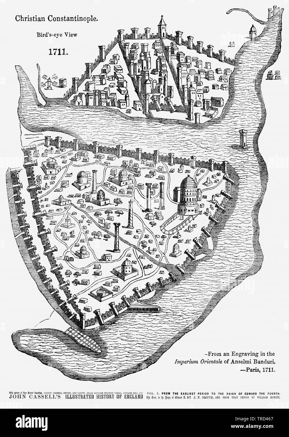 Christian Constantinople, Bird's Eye View 1711, Illustration de John Cassell's Illustrated History of England, Vol. I à partir de la première période du règne de Édouard le quatrième, Cassell, Petter et Galpin, 1857 Banque D'Images