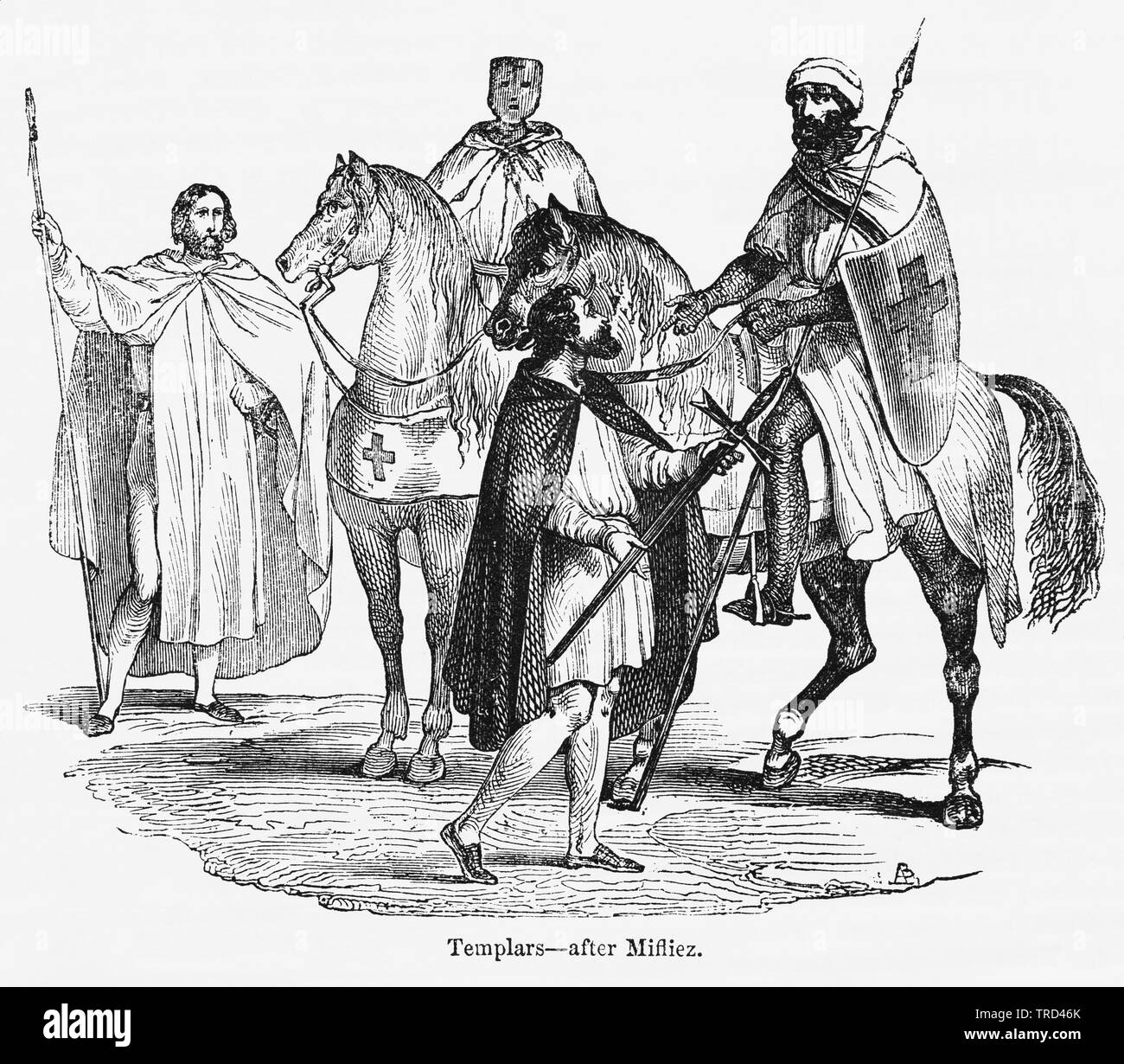 Templiers - après Mifliez, éventuellement une gravure à partir d'un travail original de Ferdinand Mifliez, Illustration de John Cassell's Illustrated History of England, Vol. I à partir de la première période du règne de Édouard le quatrième, Cassell, Petter et Galpin, 1857 Banque D'Images