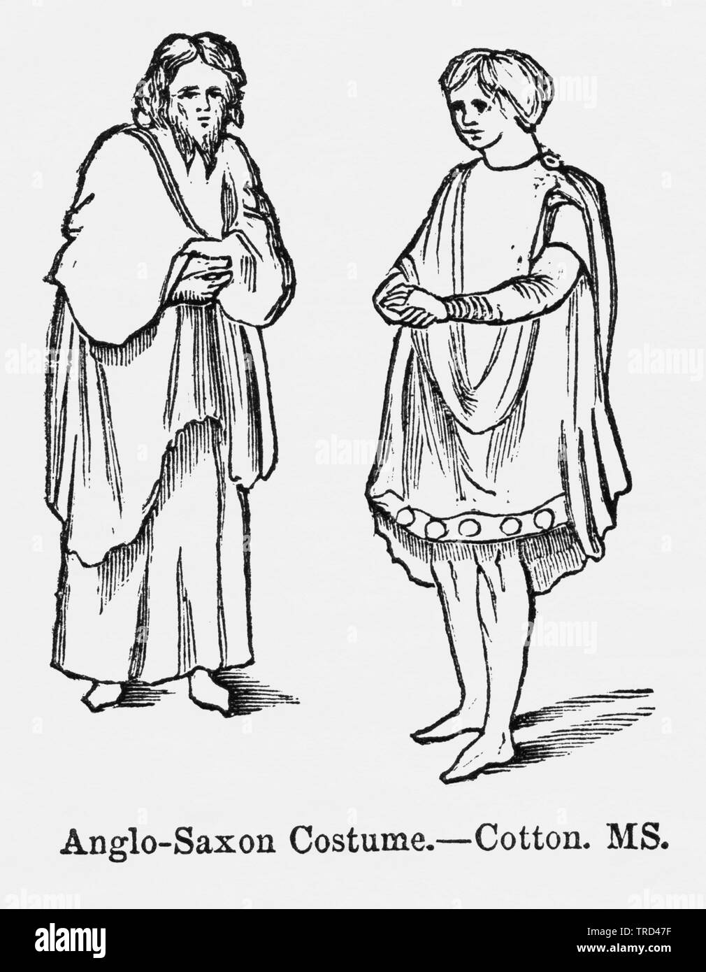 Costume anglo-saxons, le coton, MS, Illustration de John Cassell's Illustrated History of England, Vol. I à partir de la première période du règne de Édouard le quatrième, Cassell, Petter et Galpin, 1857 Banque D'Images
