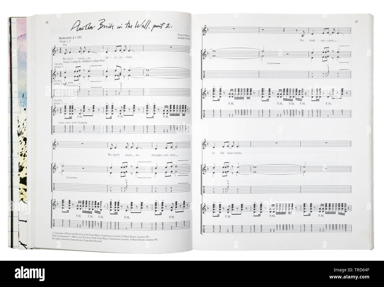 Musique pour une autre brique dans le mur partie 2 de Pink Floyd The Wall tablatures guitare livre. Banque D'Images