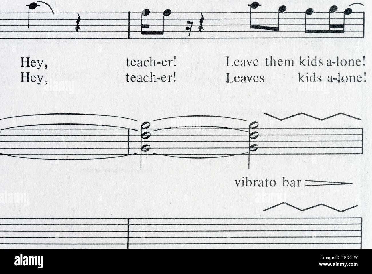 Musique pour une autre brique dans le mur partie 2 de Pink Floyd The Wall tablatures guitare livre. Banque D'Images